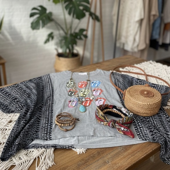 Tops - Gray Graphic Rolling Stones, one of a kind shirt